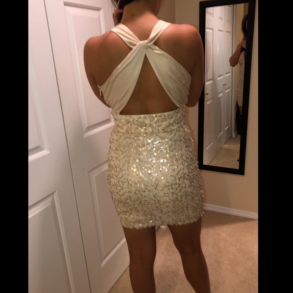 Bebe champagne sequin cocktail dress